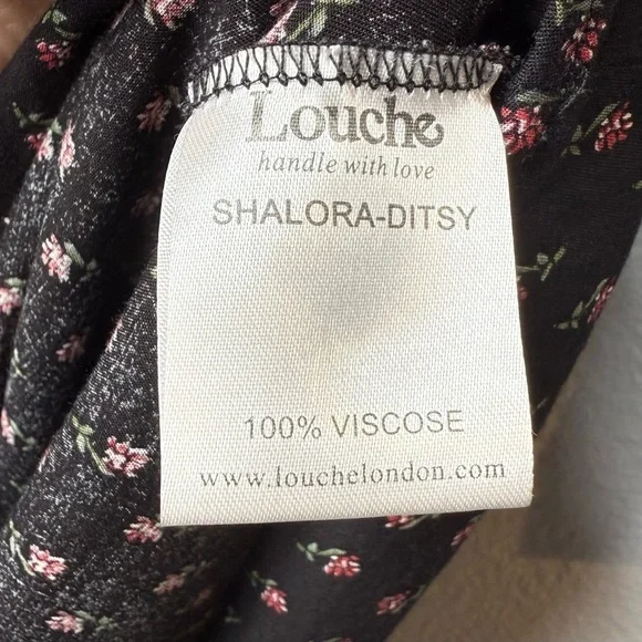 LOUCHE X ModCloth Drive Me Dainty Black Micro Floral Women’s Mid Length Dress L - Picture 9 of 14